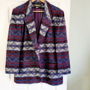 Vintage 80s Casablanca Southwest Pattern Wool Blend Blazer Jacket Coat